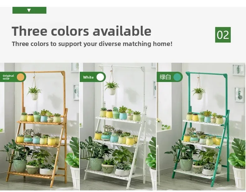 Foldable Wooden Hanging Planter, Thickened Balcony Plant Stand, Vertical Multi-Tier Shelf, Mobile Indoor Flower Pot Organizer