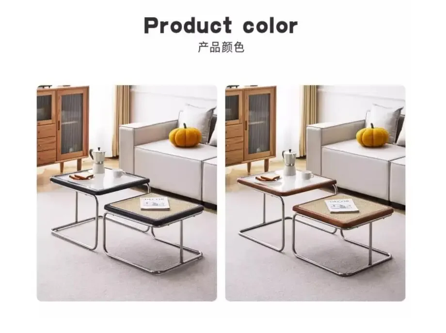 Elegant Vintage Rattan End Table Retro Medieval Style Sofa Side Table with Glass Top for Living Room Retro Medieval Style Rattan