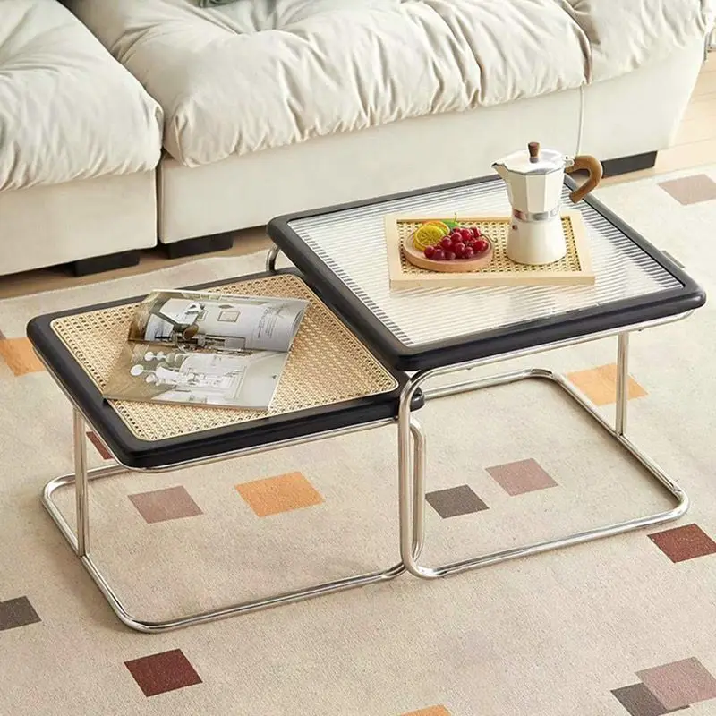 Elegant Vintage Rattan End Table Retro Medieval Style Sofa Side Table with Glass Top for Living Room Retro Medieval Style Rattan