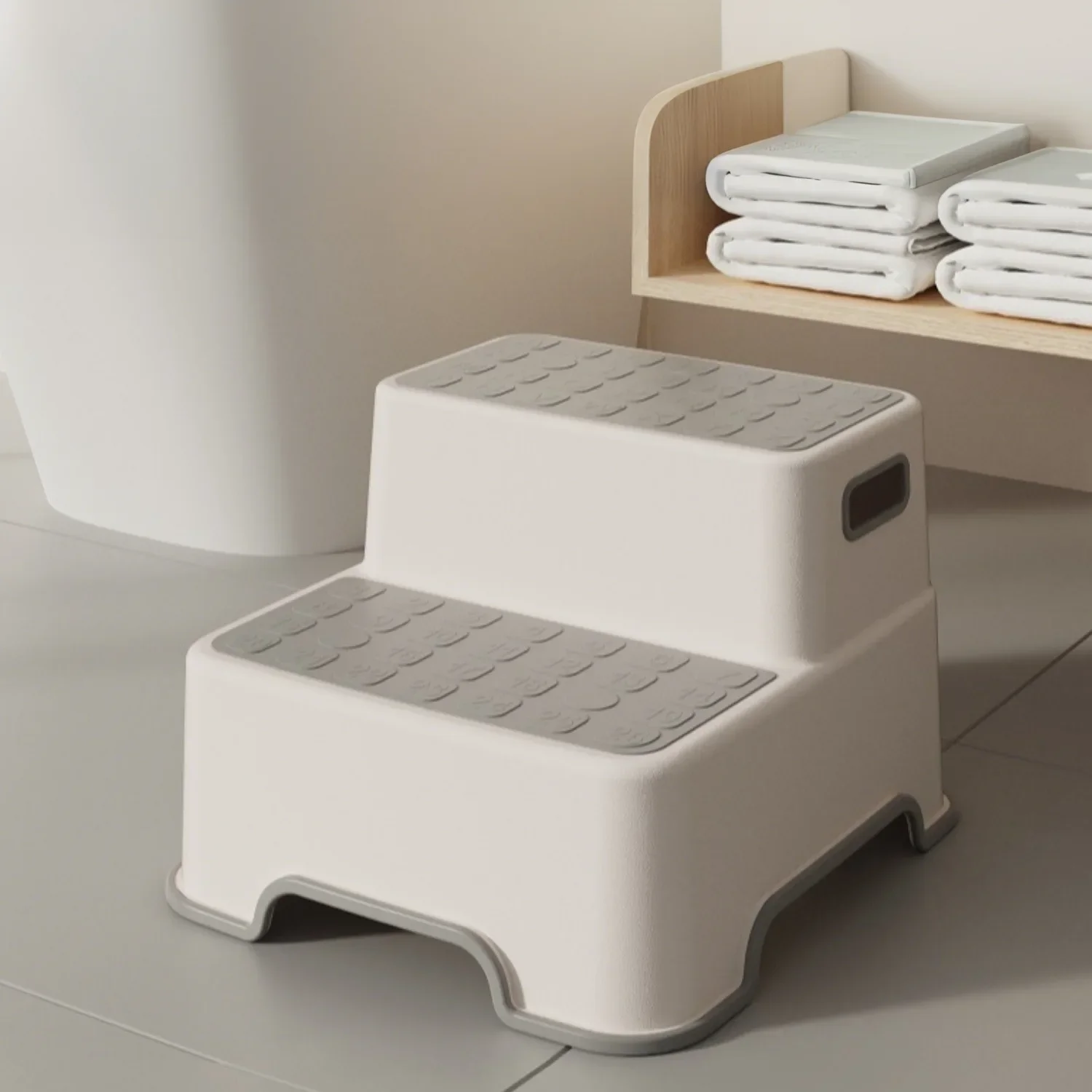 Portable 2-Tier Plastic Step Stool, Non Slip Kids Stool for Toddler Toilet Training & Bathroom Sink Washing Helper