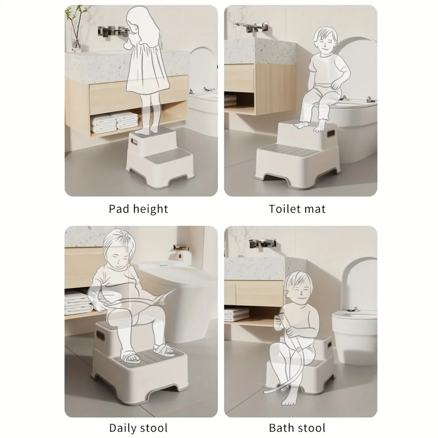 Portable 2-Tier Plastic Step Stool, Non Slip Kids Stool for Toddler Toilet Training & Bathroom Sink Washing Helper