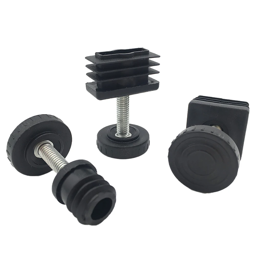 Round/Square Adjustable Foot Mats With Nut Blanking End Cap Pipe Plug Adjustable Screw Foot Pad Furniture Leg Cover End Cap