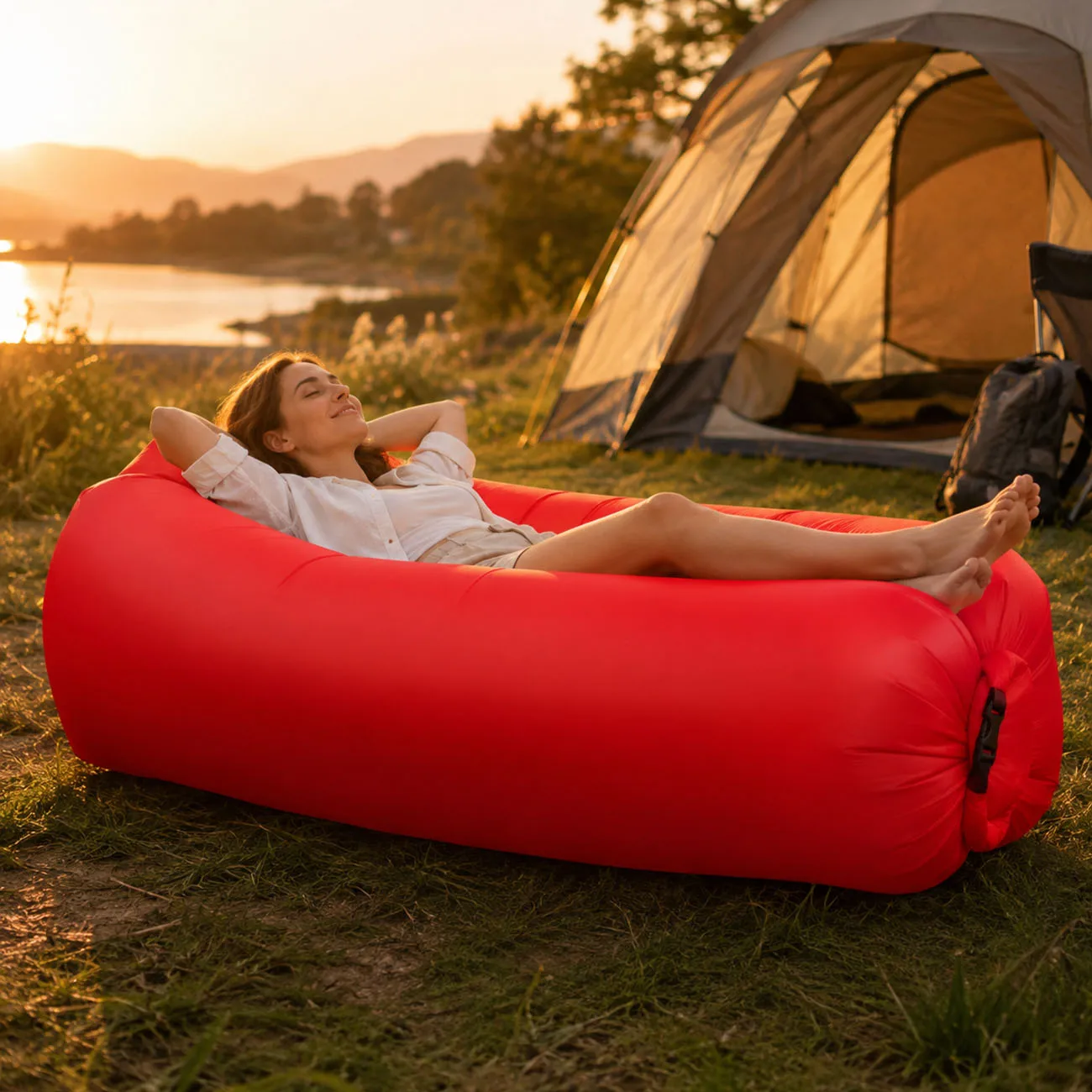 Inflatable Couch Air Lounger Chair Comfortable Portable Blow Up Sofa for Camping Beach Hiking Picnic Festival Backyard Office