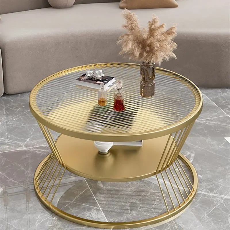 Modern Minimalist Tempered Glass Coffee Table Cream-Style Side Table for Small Apartment Living Room Home Use Round Tea Table