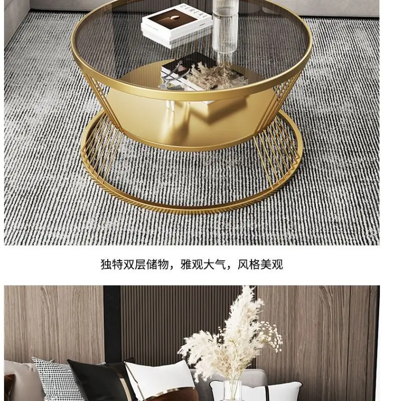 Modern Minimalist Tempered Glass Coffee Table Cream-Style Side Table for Small Apartment Living Room Home Use Round Tea Table