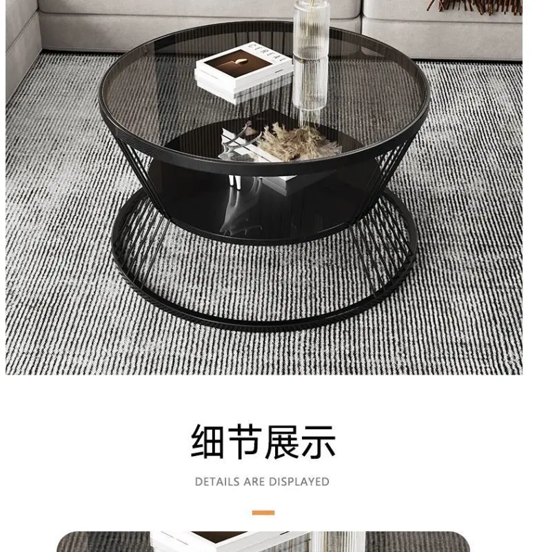Modern Minimalist Tempered Glass Coffee Table Cream-Style Side Table for Small Apartment Living Room Home Use Round Tea Table