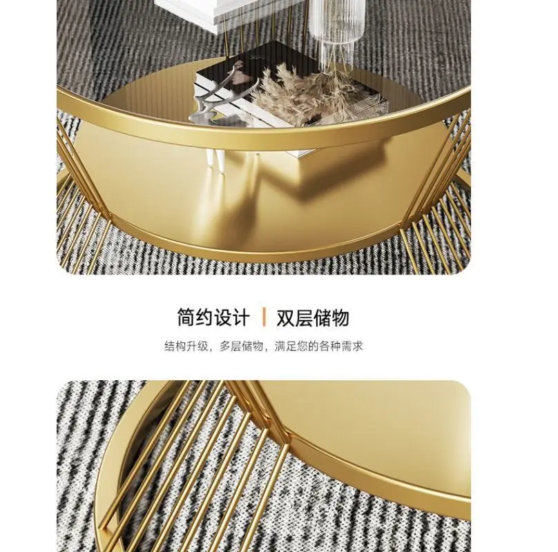 Modern Minimalist Tempered Glass Coffee Table Cream-Style Side Table for Small Apartment Living Room Home Use Round Tea Table