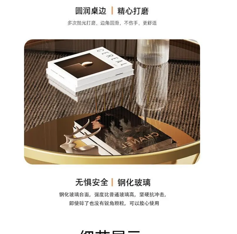 Modern Minimalist Tempered Glass Coffee Table Cream-Style Side Table for Small Apartment Living Room Home Use Round Tea Table