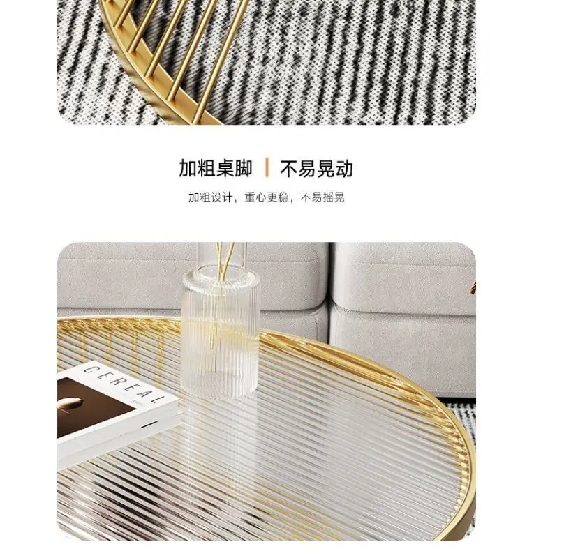 Modern Minimalist Tempered Glass Coffee Table Cream-Style Side Table for Small Apartment Living Room Home Use Round Tea Table