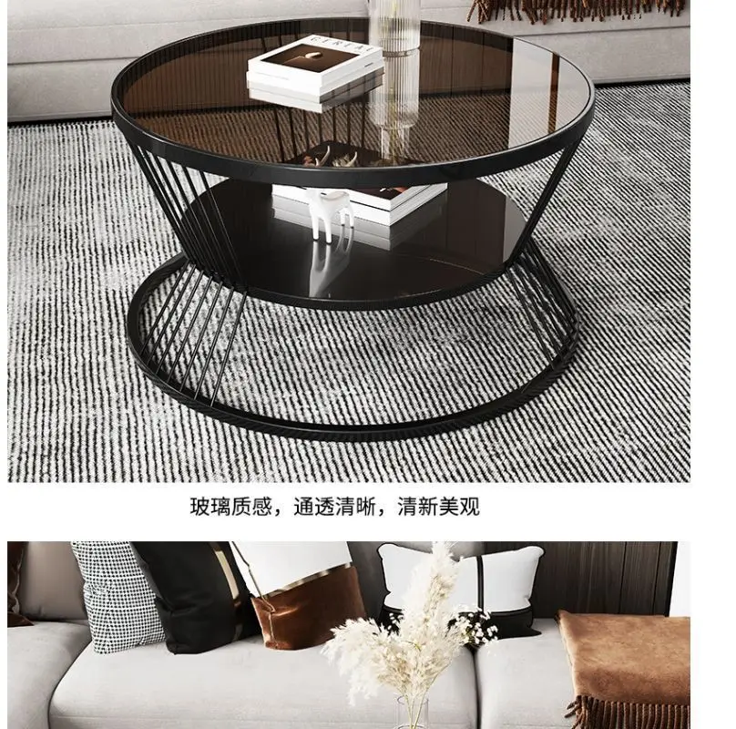 Modern Minimalist Tempered Glass Coffee Table Cream-Style Side Table for Small Apartment Living Room Home Use Round Tea Table