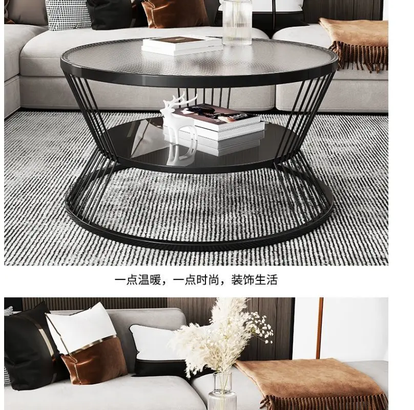 Modern Minimalist Tempered Glass Coffee Table Cream-Style Side Table for Small Apartment Living Room Home Use Round Tea Table