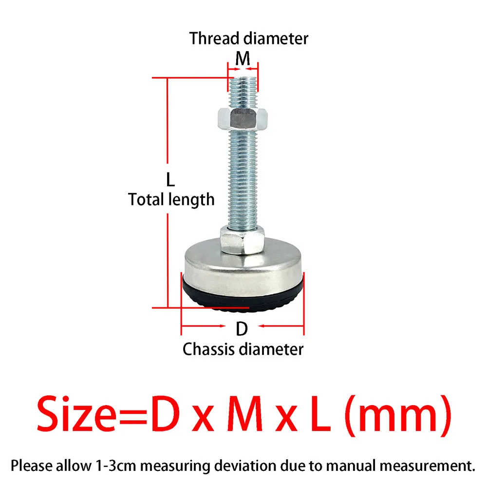 1Pcs Iron Galvanized Fixed Adjusting Furniture Foot With M8 M10 M12 M14 Threaded Rubber Seat Anti-Slip Damping Guard Glide Pad