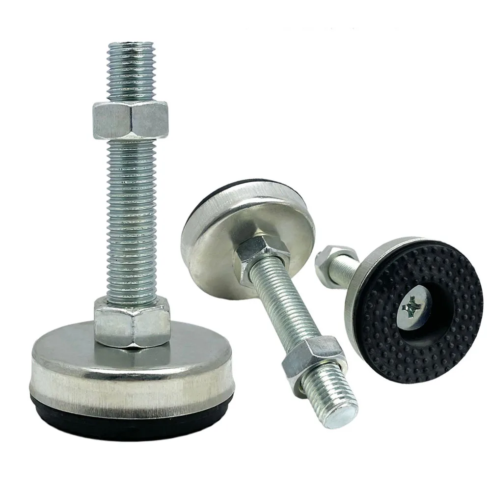 1Pcs Iron Galvanized Fixed Adjusting Furniture Foot With M8 M10 M12 M14 Threaded Rubber Seat Anti-Slip Damping Guard Glide Pad