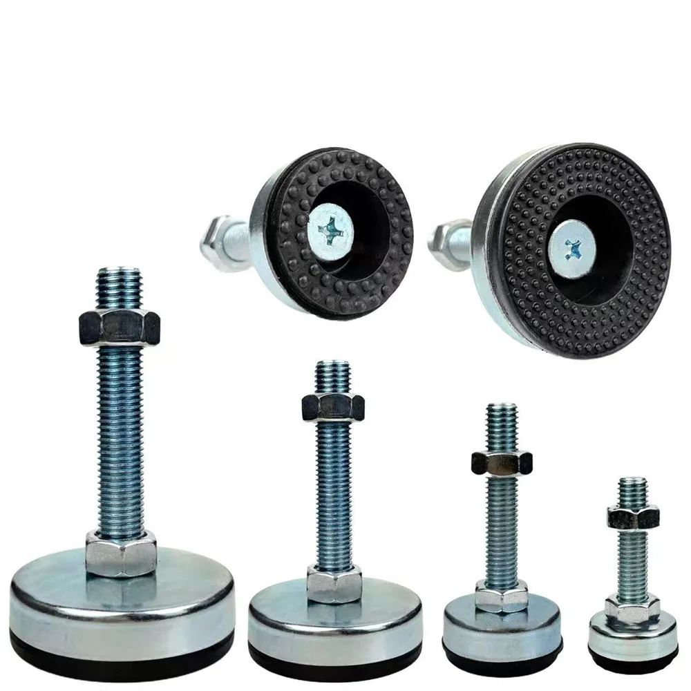 1Pcs Iron Galvanized Fixed Adjusting Furniture Foot With M8 M10 M12 M14 Threaded Rubber Seat Anti-Slip Damping Guard Glide Pad