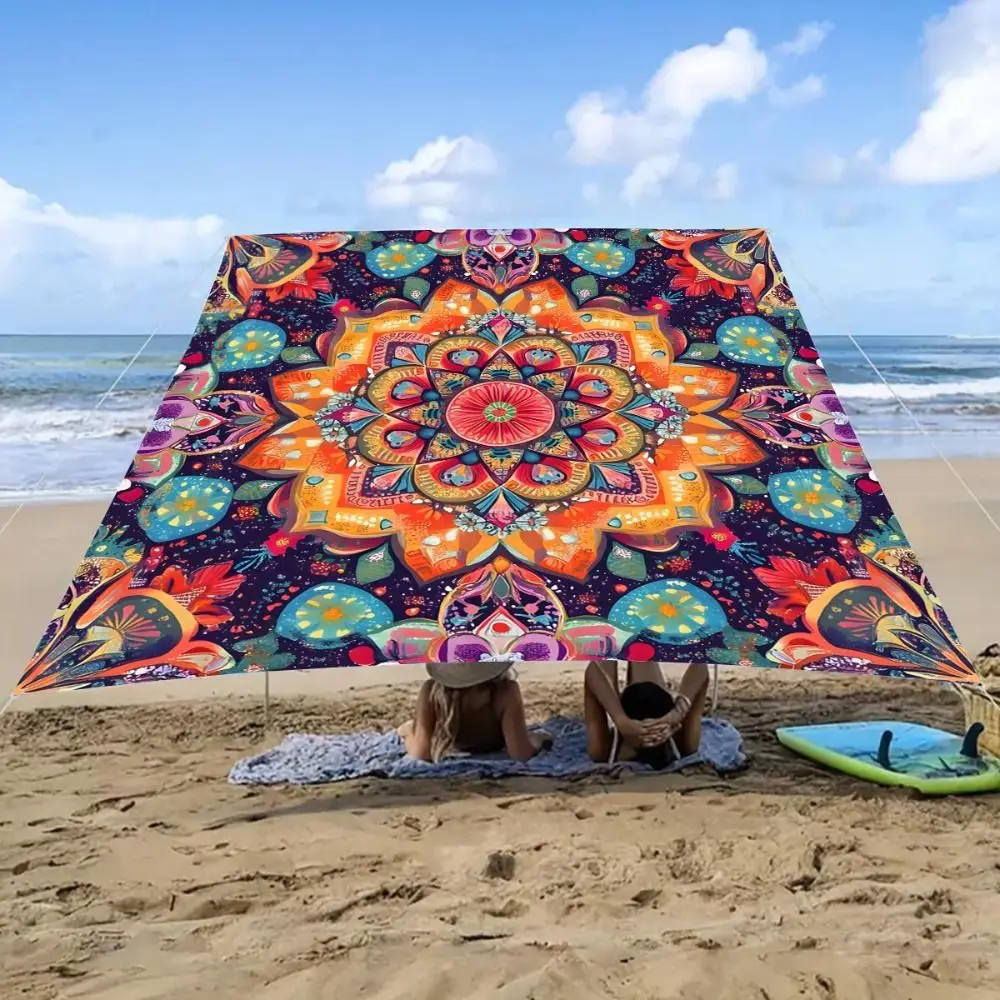 Rectangular Shape Sunshade Sail Bohemian Print Flower Print Patio Canopy Waterproof Fabric UV Block Shade Backyard Use