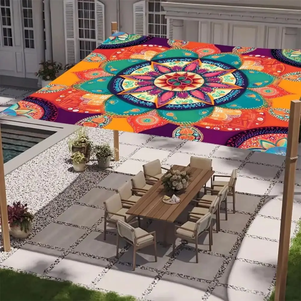 Rectangular Shape Sunshade Sail Bohemian Print Flower Print Patio Canopy Waterproof Fabric UV Block Shade Backyard Use