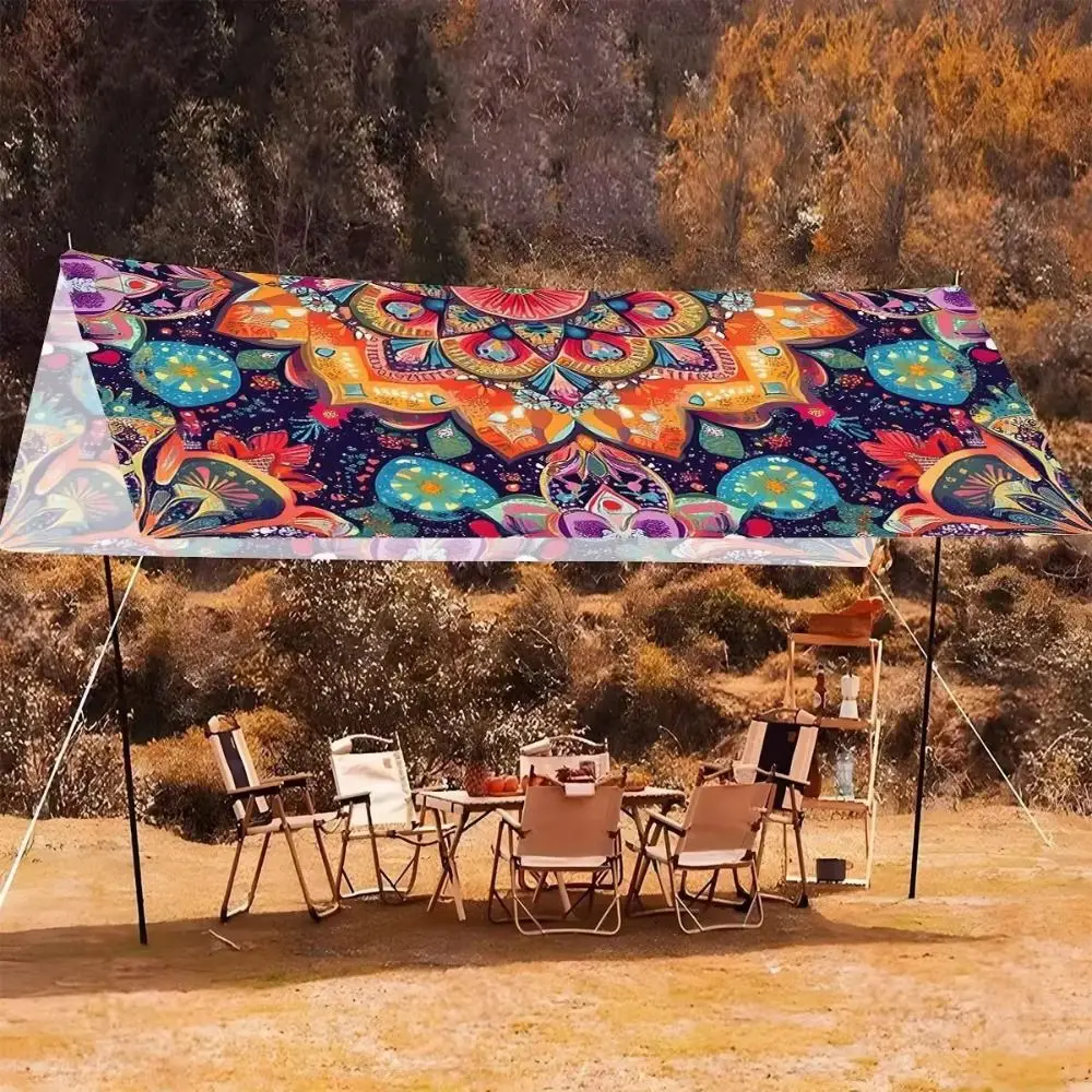 Rectangular Shape Sunshade Sail Bohemian Print Flower Print Patio Canopy Waterproof Fabric UV Block Shade Backyard Use