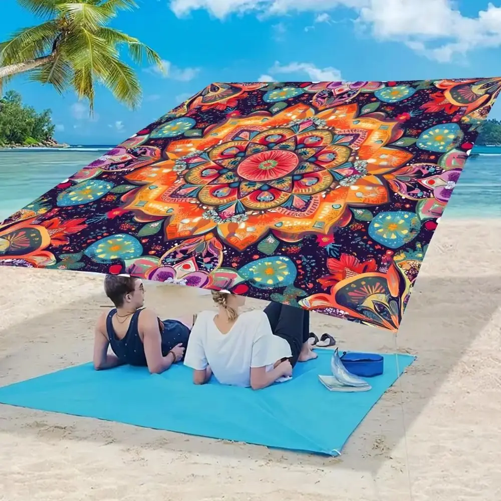 Rectangular Shape Sunshade Sail Bohemian Print Flower Print Patio Canopy Waterproof Fabric UV Block Shade Backyard Use