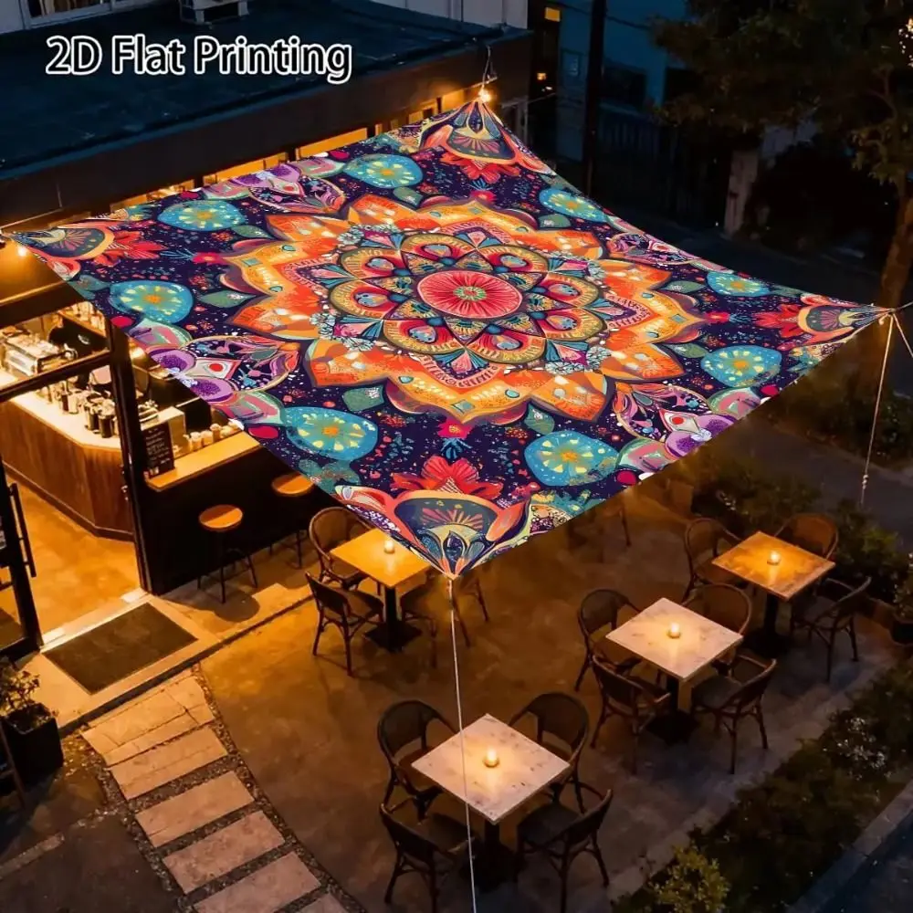 Rectangular Shape Sunshade Sail Bohemian Print Flower Print Patio Canopy Waterproof Fabric UV Block Shade Backyard Use
