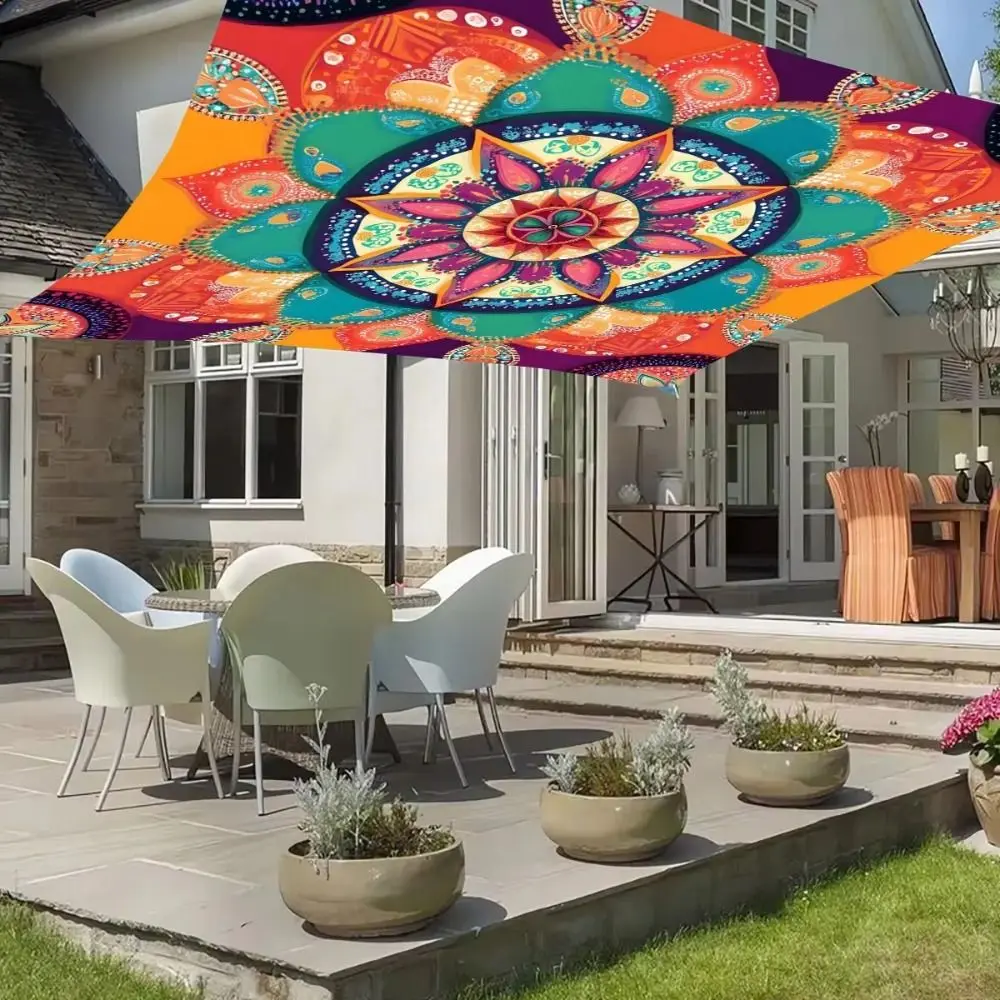 Rectangular Shape Sunshade Sail Bohemian Print Flower Print Patio Canopy Waterproof Fabric UV Block Shade Backyard Use