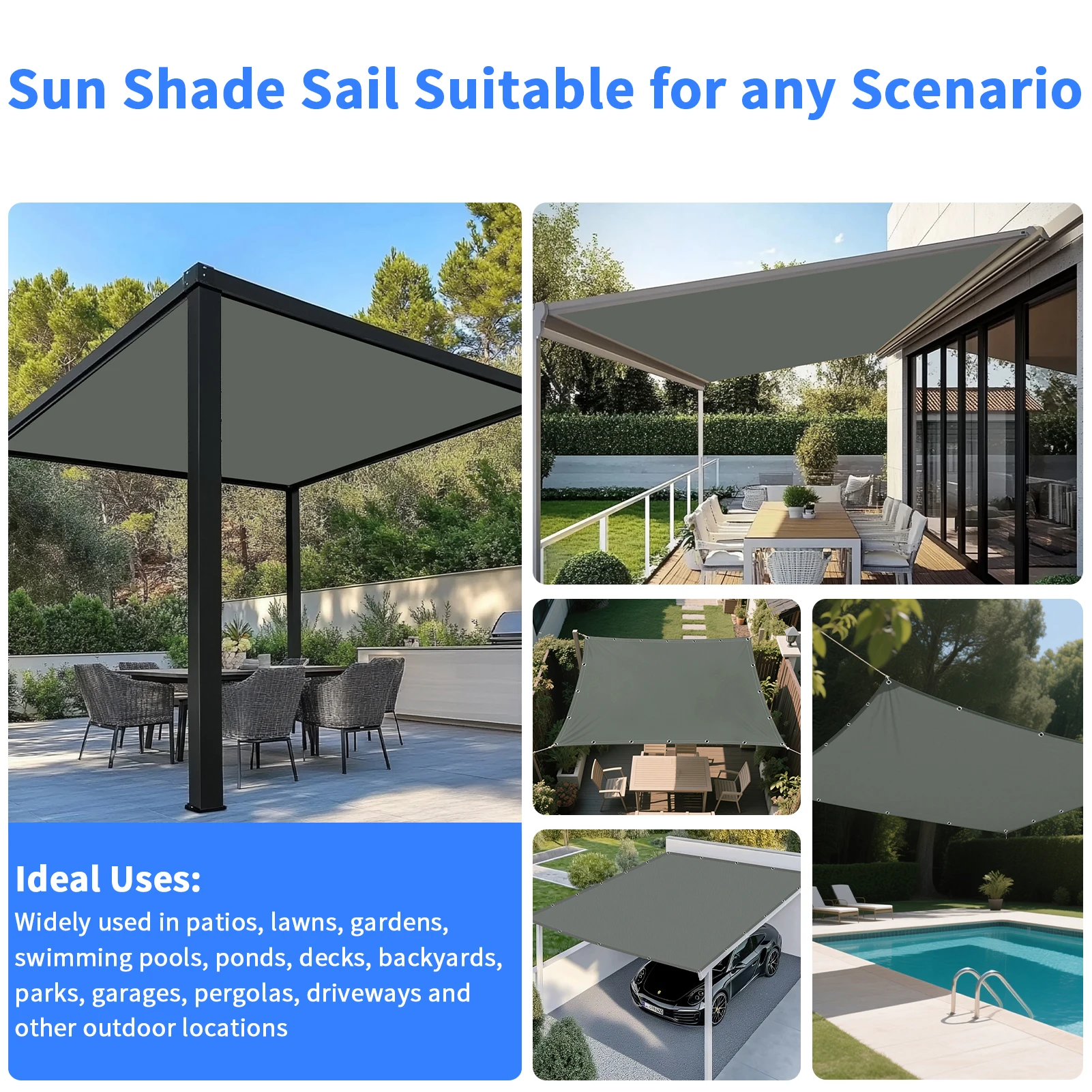 Waterproof Shade Sail with Grommets Tent Tarp Cover Sunshade Cloth Awning Canopy for Outdoor Garden Patio Camping Hiking Shelter