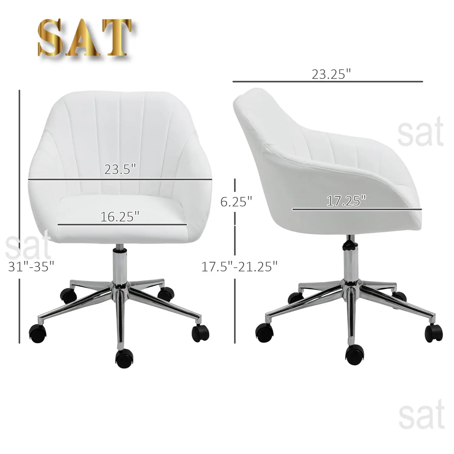 i*-Mid Back Home Office Chair Computer Desk Chair With PU Leather, Adjustable Height, Swivel Wheels For Study, Bedroom, White