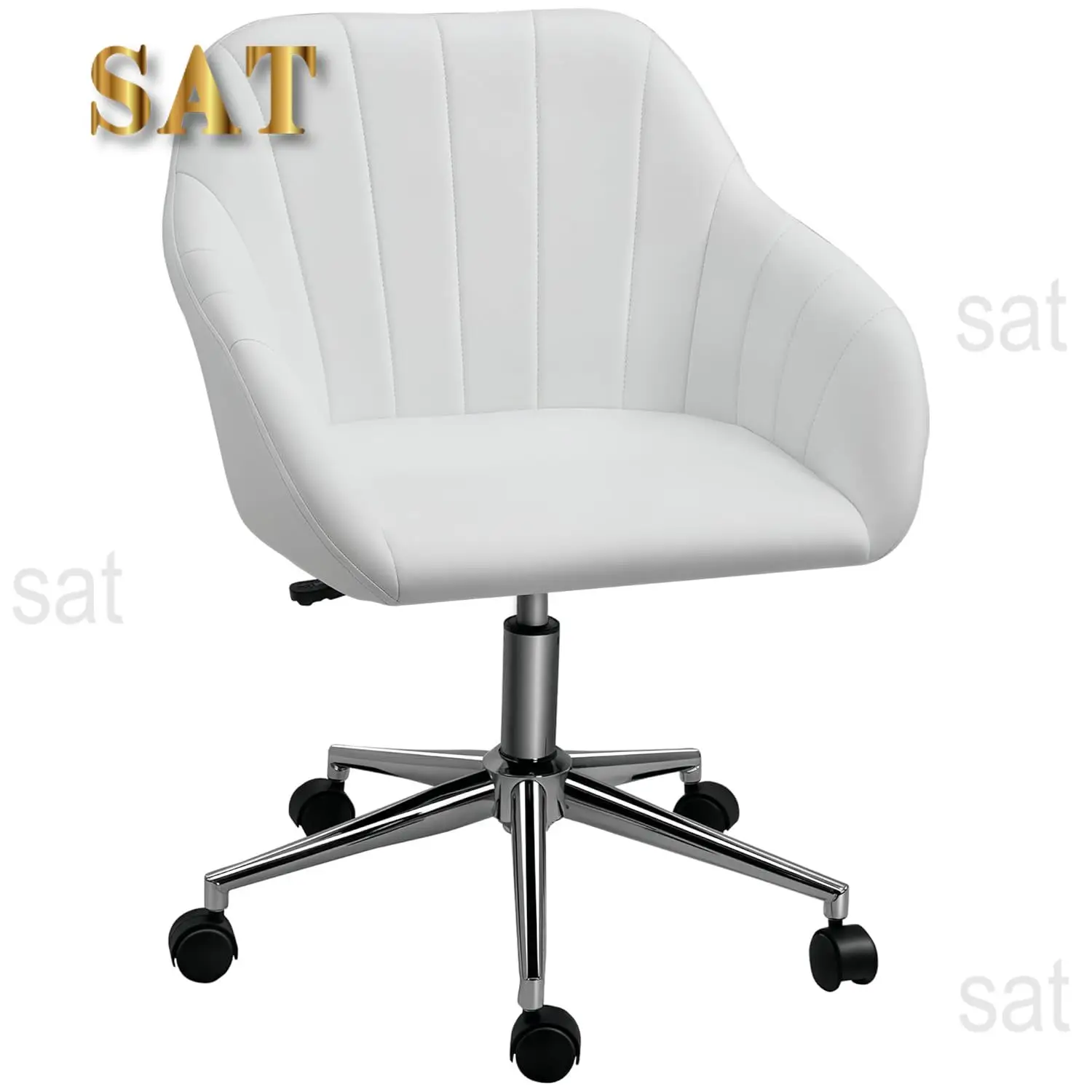 i*-Mid Back Home Office Chair Computer Desk Chair With PU Leather, Adjustable Height, Swivel Wheels For Study, Bedroom, White