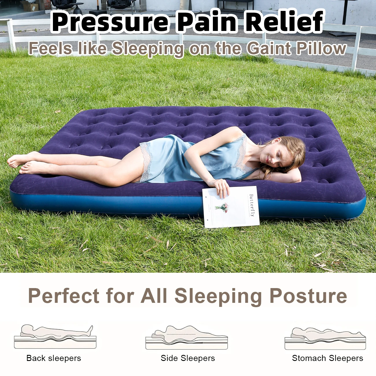 1PC Inflatable Air Mattress Flocked Top Air Bed Portable Camping & Home Guest Sleeping Pad Quick Inflate Durable Leakproof