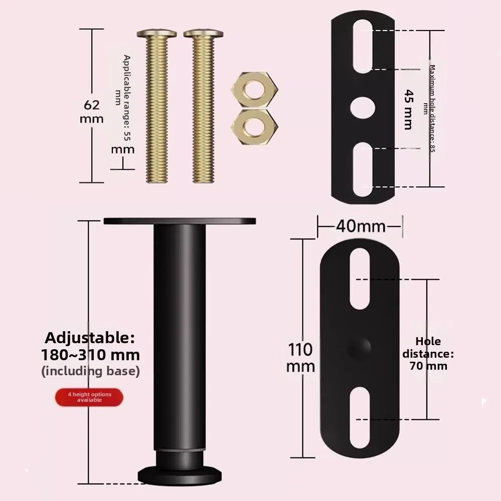 Adjustable Bed Frame Support Legs Metal Heavy Duty Bed Legs Replacement Load-bearing Black Furniture Legs