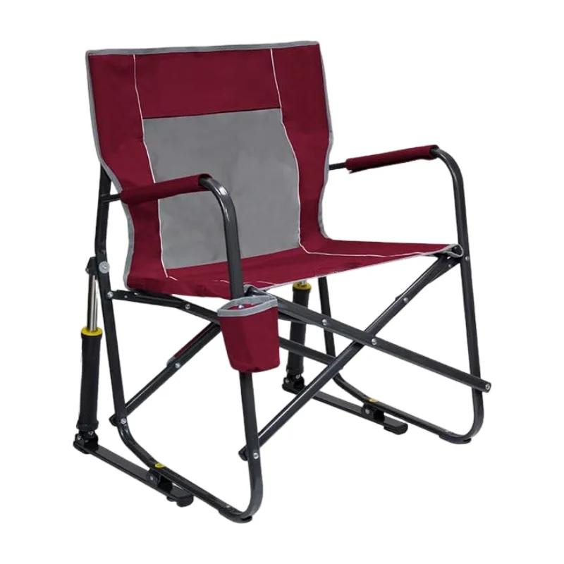 Folding Camping Chair with Side Pocket and Rocking Base for Outdoor Beach Backyard Camp Picnic Sports Event Use