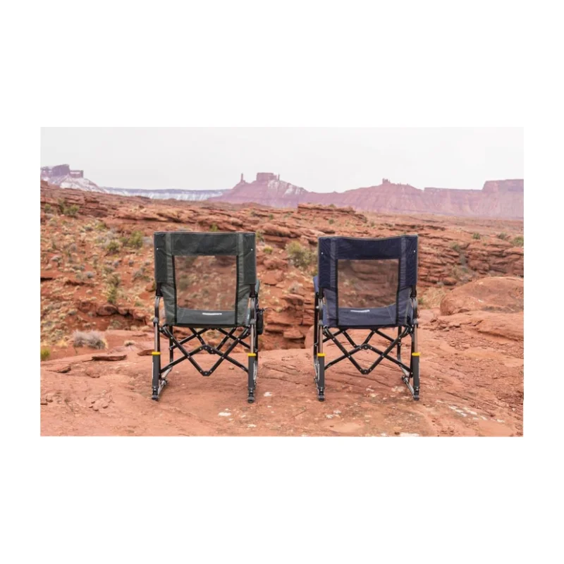 Folding Camping Chair with Side Pocket and Rocking Base for Outdoor Beach Backyard Camp Picnic Sports Event Use