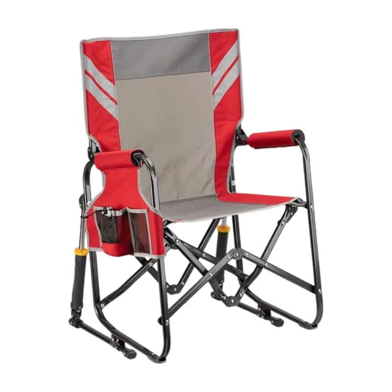 Folding Camping Chair with Side Pocket and Rocking Base for Outdoor Beach Backyard Camp Picnic Sports Event Use