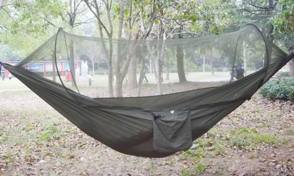 Outdoor Camping Double Hammock Automatic Quick Open Mosquito Net Anti Bug Anti Rollover With Pole And Sun Shade Cloth Kit