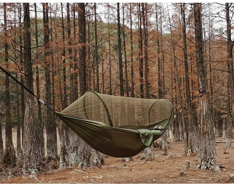 Outdoor Camping Double Hammock Automatic Quick Open Mosquito Net Anti Bug Anti Rollover With Pole And Sun Shade Cloth Kit