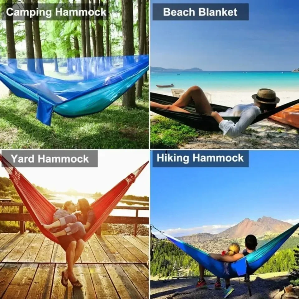 Outdoor Camping Double Hammock Automatic Quick Open Mosquito Net Anti Bug Anti Rollover With Pole And Sun Shade Cloth Kit