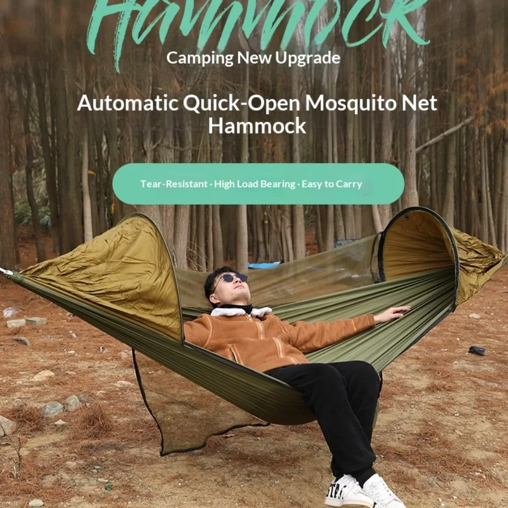 Outdoor Camping Double Hammock Automatic Quick Open Mosquito Net Anti Bug Anti Rollover With Pole And Sun Shade Cloth Kit