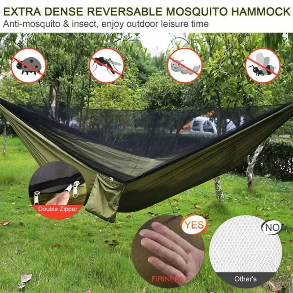 Outdoor Camping Double Hammock Automatic Quick Open Mosquito Net Anti Bug Anti Rollover With Pole And Sun Shade Cloth Kit