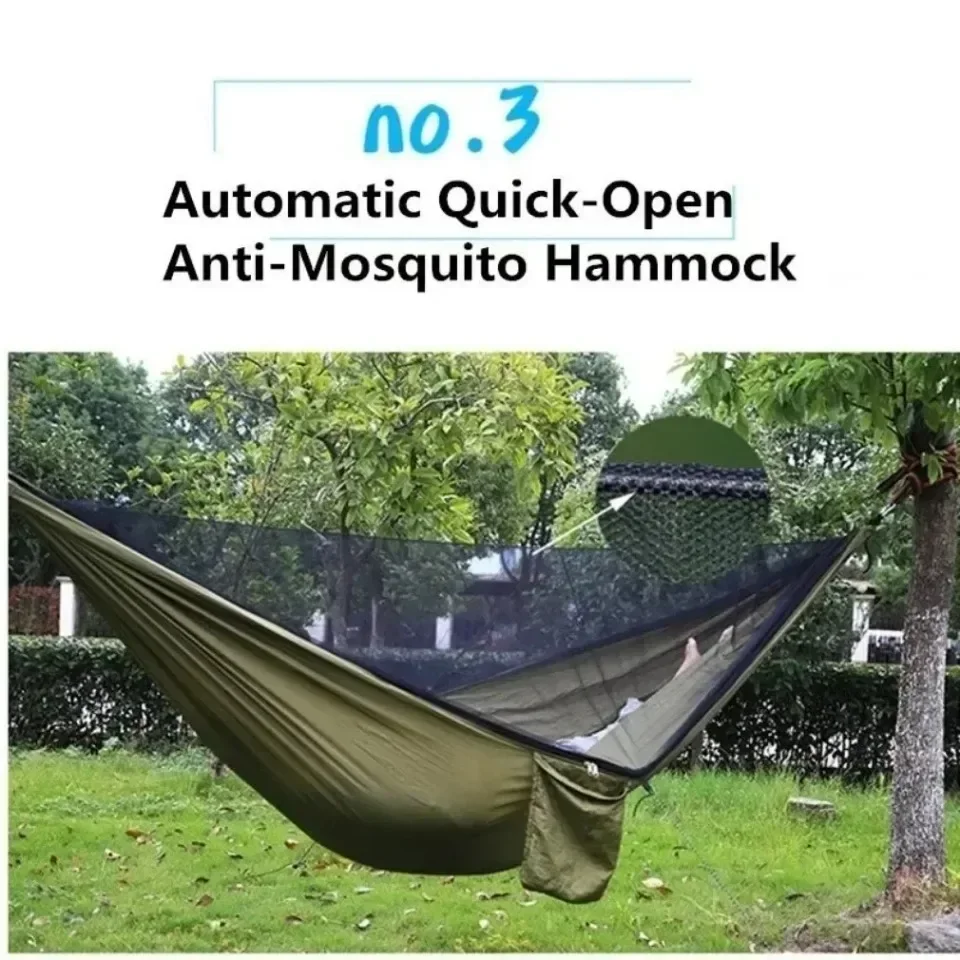 Outdoor Camping Double Hammock Automatic Quick Open Mosquito Net Anti Bug Anti Rollover With Pole And Sun Shade Cloth Kit