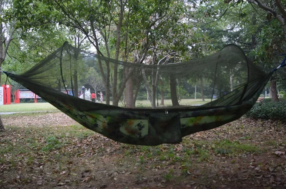 Outdoor Camping Double Hammock Automatic Quick Open Mosquito Net Anti Bug Anti Rollover With Pole And Sun Shade Cloth Kit