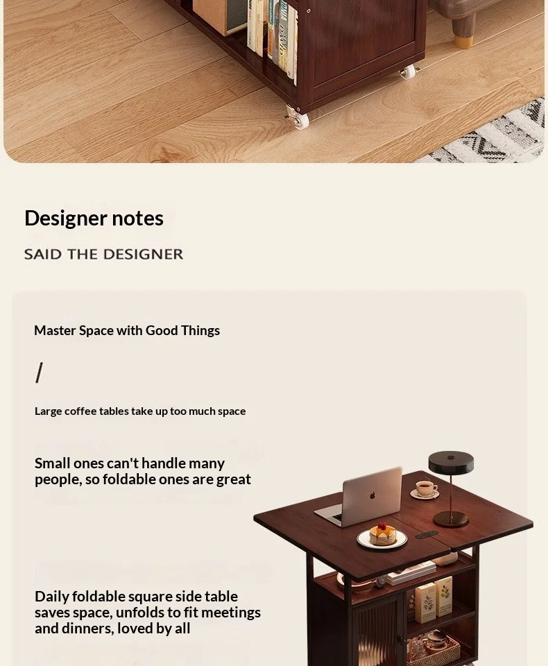 Sofa Side Folding Coffee Table Rolling Casters Adjustable Height Lift Top Multifunctional Bedside Dining Small Apartment