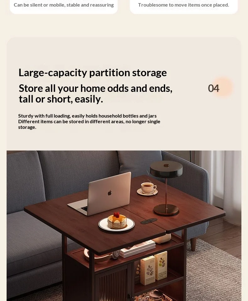 Sofa Side Folding Coffee Table Rolling Casters Adjustable Height Lift Top Multifunctional Bedside Dining Small Apartment