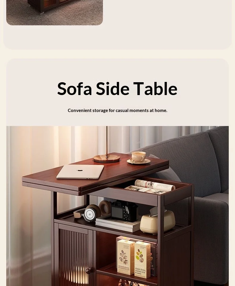 Sofa Side Folding Coffee Table Rolling Casters Adjustable Height Lift Top Multifunctional Bedside Dining Small Apartment