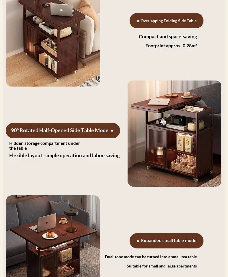 Sofa Side Folding Coffee Table Rolling Casters Adjustable Height Lift Top Multifunctional Bedside Dining Small Apartment