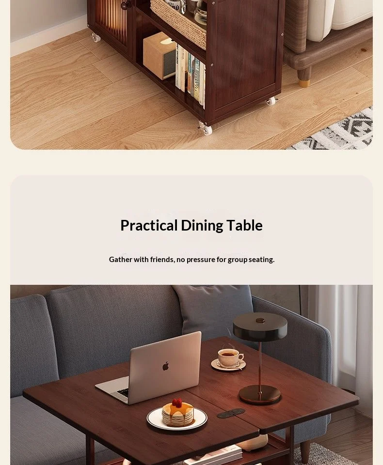 Sofa Side Folding Coffee Table Rolling Casters Adjustable Height Lift Top Multifunctional Bedside Dining Small Apartment
