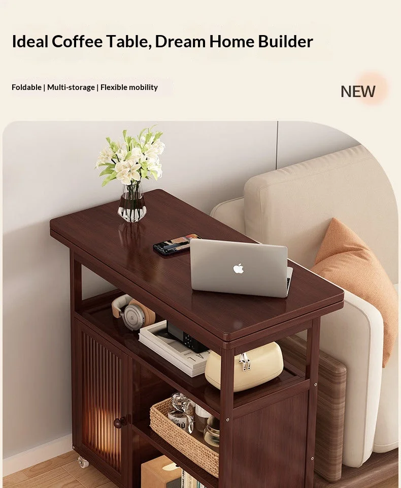 Sofa Side Folding Coffee Table Rolling Casters Adjustable Height Lift Top Multifunctional Bedside Dining Small Apartment