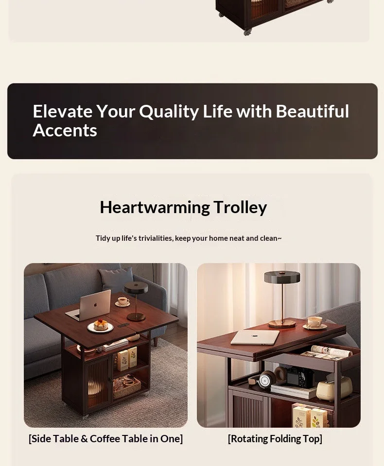 Sofa Side Folding Coffee Table Rolling Casters Adjustable Height Lift Top Multifunctional Bedside Dining Small Apartment