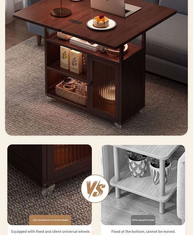 Sofa Side Folding Coffee Table Rolling Casters Adjustable Height Lift Top Multifunctional Bedside Dining Small Apartment