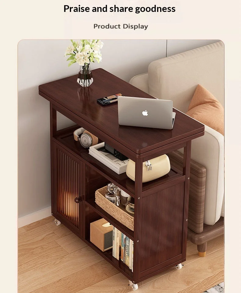 Sofa Side Folding Coffee Table Rolling Casters Adjustable Height Lift Top Multifunctional Bedside Dining Small Apartment