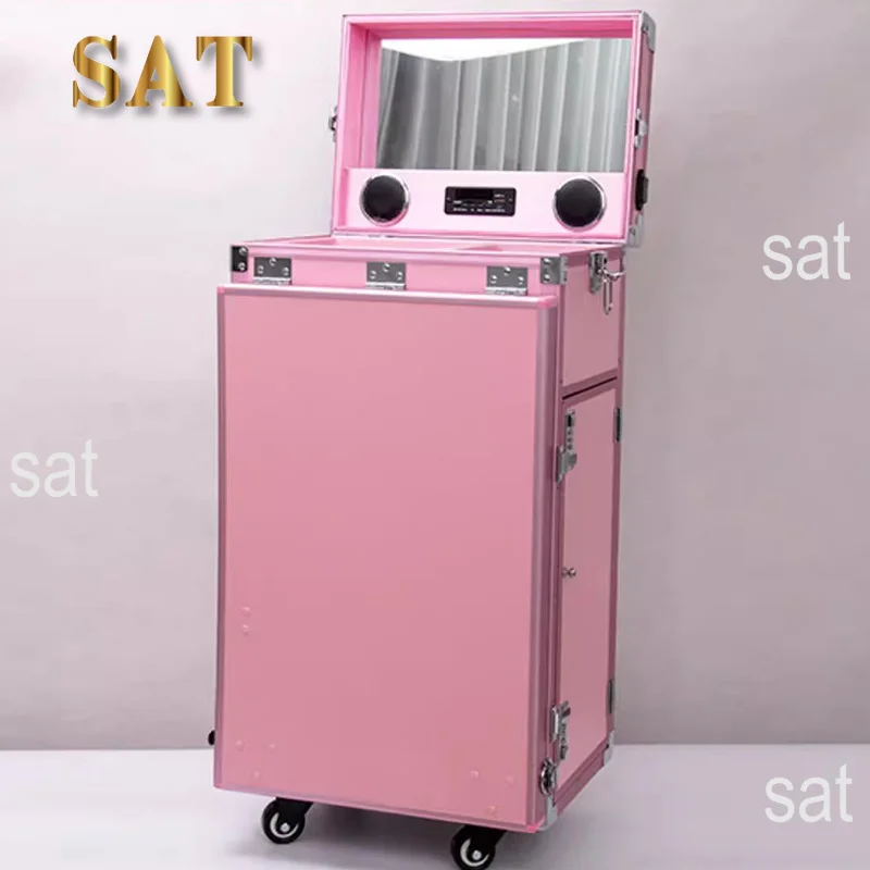wr! Black Cosmetic Workstation Folding Rolling Portable Case Nail Tech Tables Manicure &