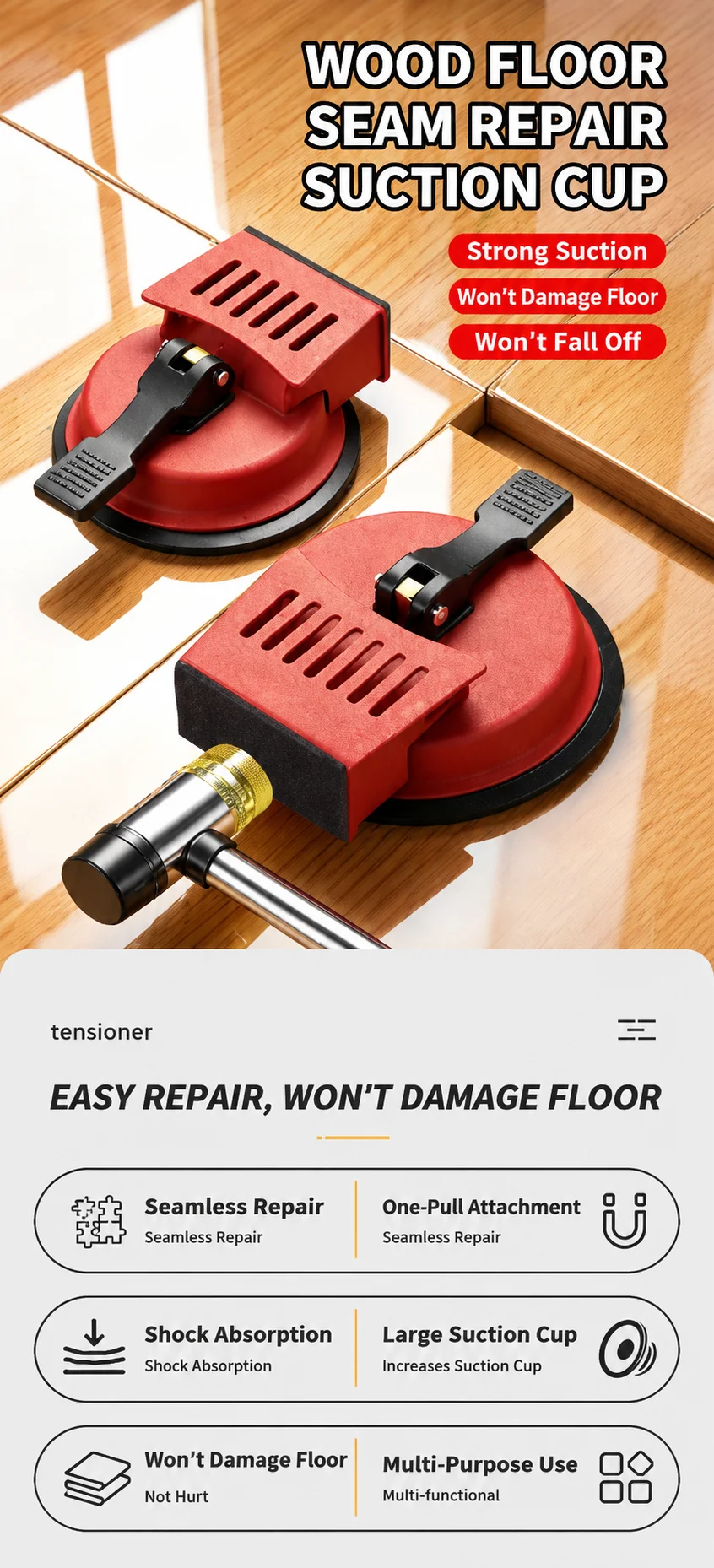 Wood Flooring Gap Repair Tool Heavy Duty Carbon Steel Single Head Suction Cup Floor Gap Fixer Installation Adjustment Tool for H